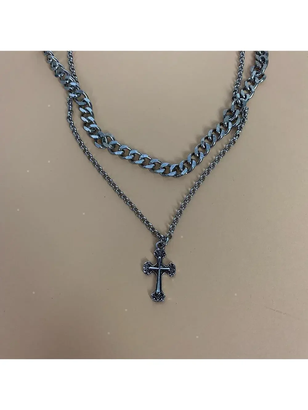 Y2K Silver Cross Necklace 19.5 Inch